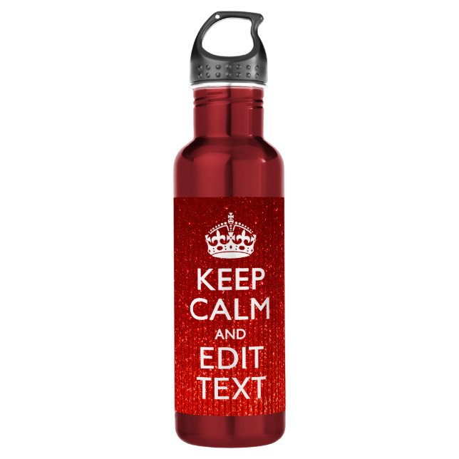 Red Print Personalize Your Keep Calm Water Bottle (Front)