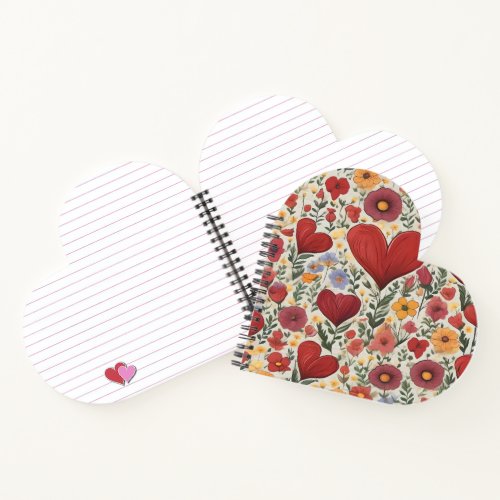 Red print with heart notebook