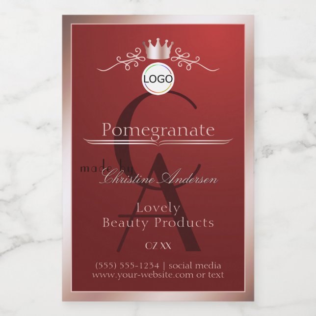 Red Product Label Rose Gold Frame Logo Monogram (Single Label)