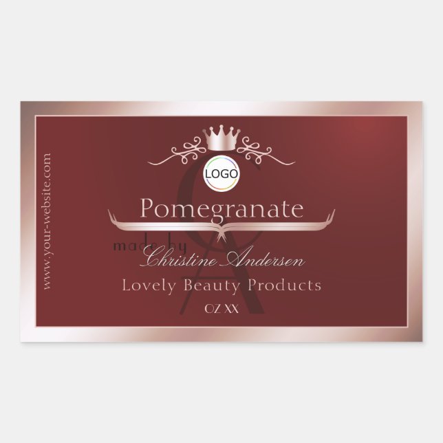 Red Product Label Rose Gold Frame Logo Monogram (Front)