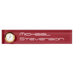 Red Professional Business Nameplate with Clock