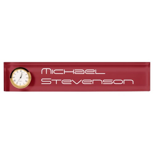 Red Professional Business Nameplate with Clock