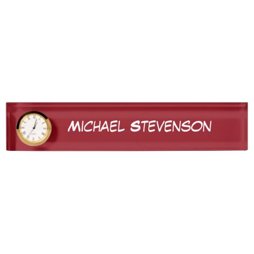 Red Professional Business Nameplate with Clock