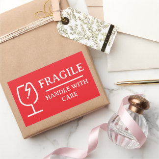 Red Professional Fragile Handle With Care Rectangular Sticker
