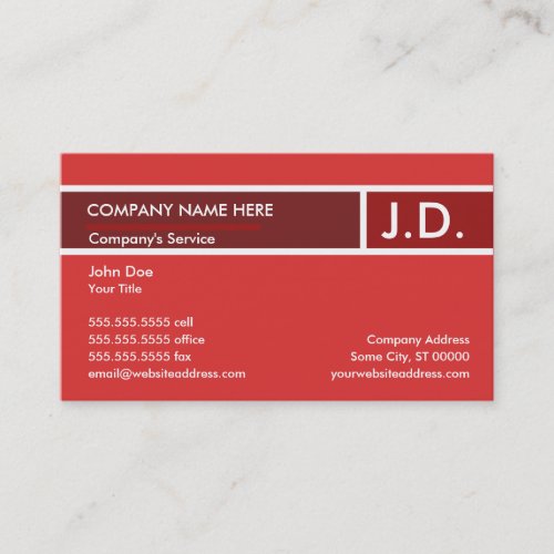 red professional initials business card