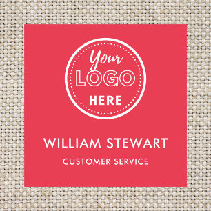Red Professional Logo Square Employee Staff Name Tag
