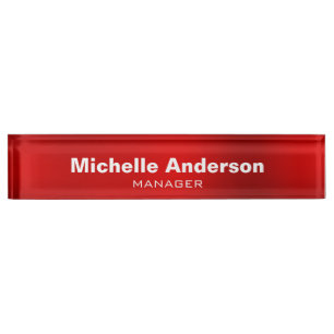 Red Professional Manager Modern Plain Desk Name Plate