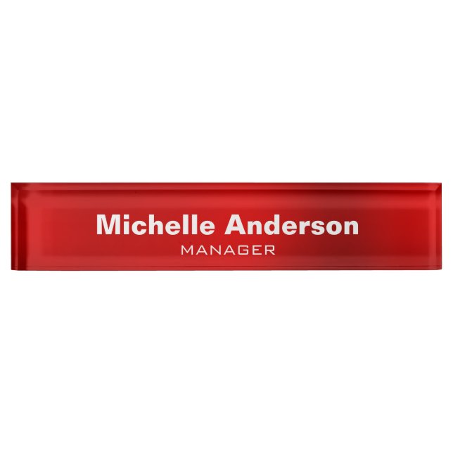 Red Professional Manager Modern Plain Desk Name Plate (Front)