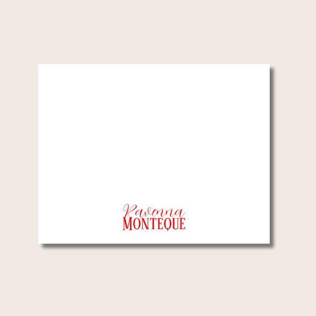 Red Professional Modern Personalized Name Classy Note Card (Creator Uploaded)