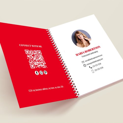 Red Professional Photo Business QR Code Notebook