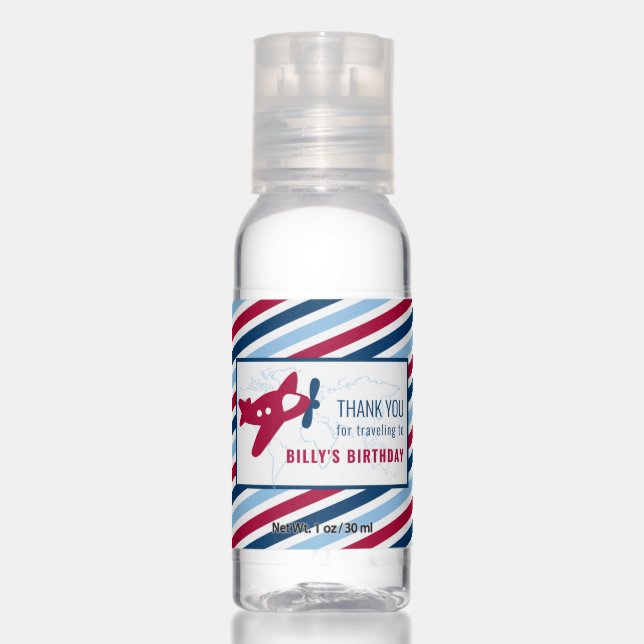 Red Propeller Plane Birthday Thank You Favor Hand Sanitizer (Front)