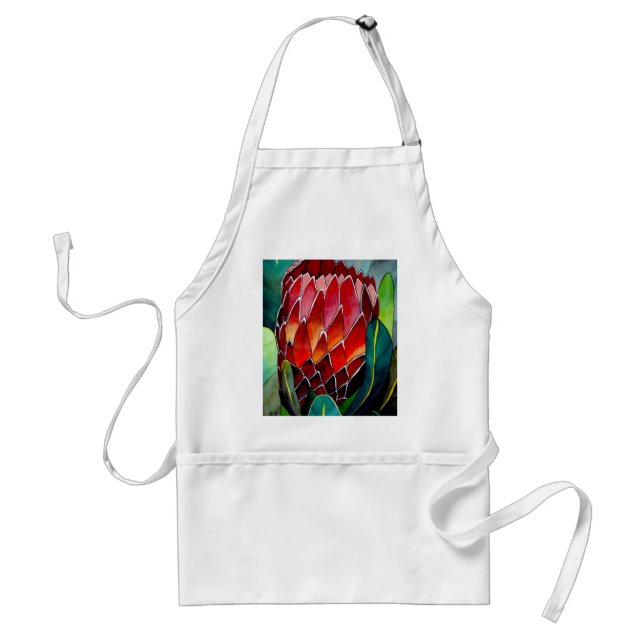 Red Protea flower original watercolour art Adult Apron (Front)