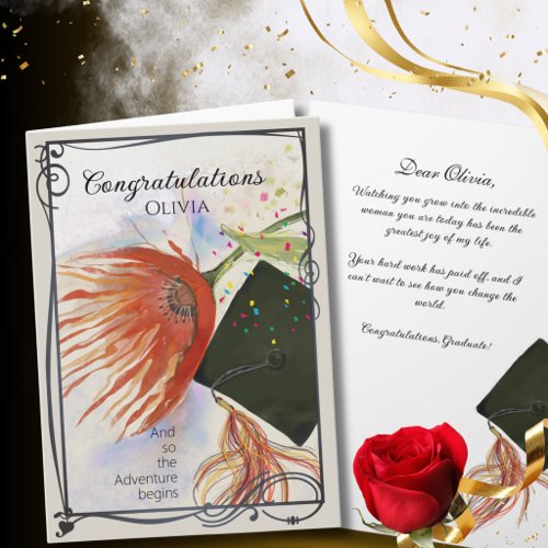 Red Protea Graduation Card with Elegant Frame