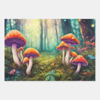 Red Psychedelic Mushrooms in the Forest Wrapping Paper Sheets