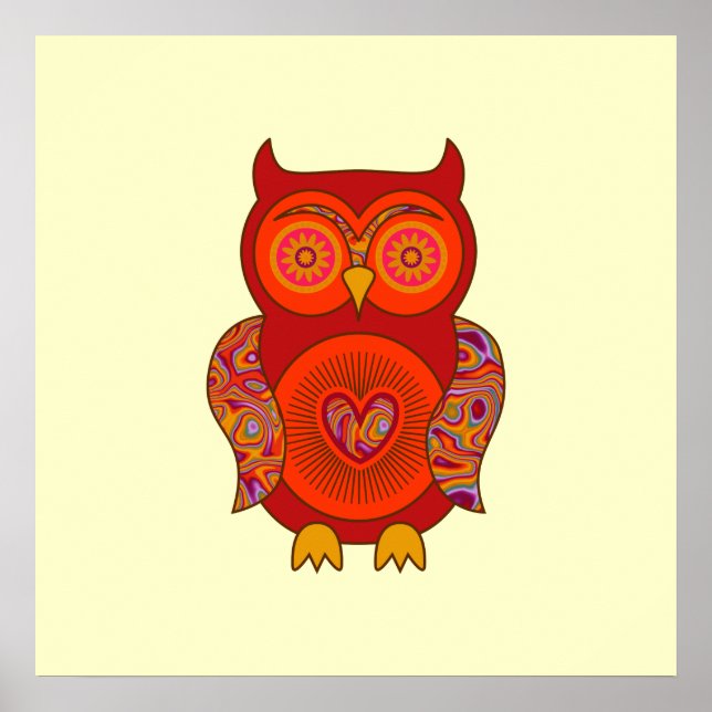 Red Psychedelic Owl Poster (Front)