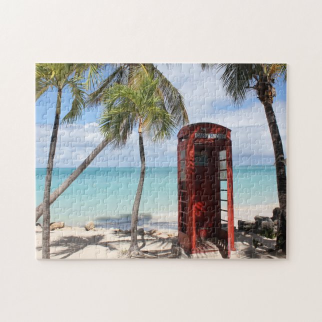 Red public Telephone Booth on Antigua Jigsaw Puzzle (Horizontal)