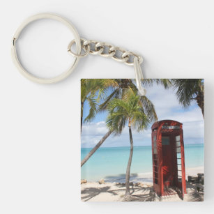 Red public Telephone Booth on Antigua Keychain