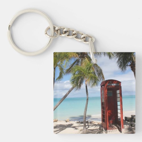 Red public Telephone Booth on Antigua Keychain
