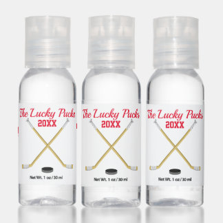 Red Puck | Crossed Sticks Hockey Team Name Hand Sanitizer