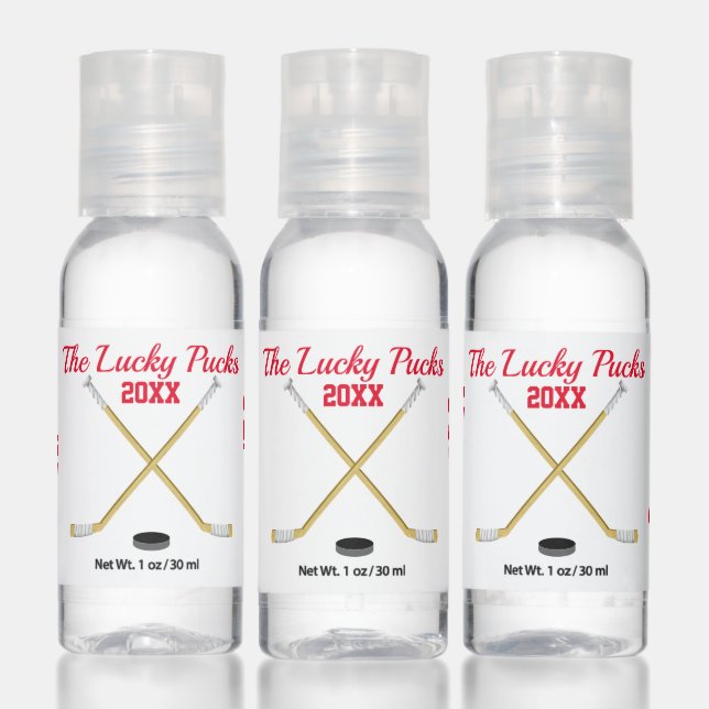 Red Puck | Crossed Sticks Hockey Team Name Hand Sanitizer (Set)