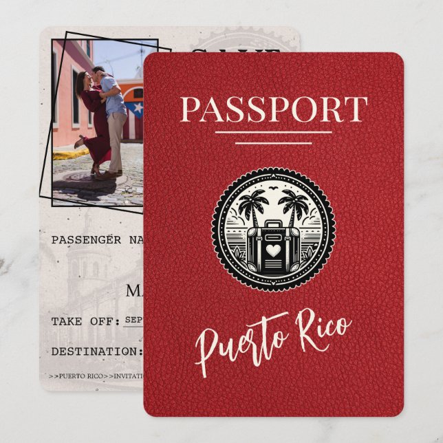 Red Puerto Rico Passport Save The Date (Front/Back)