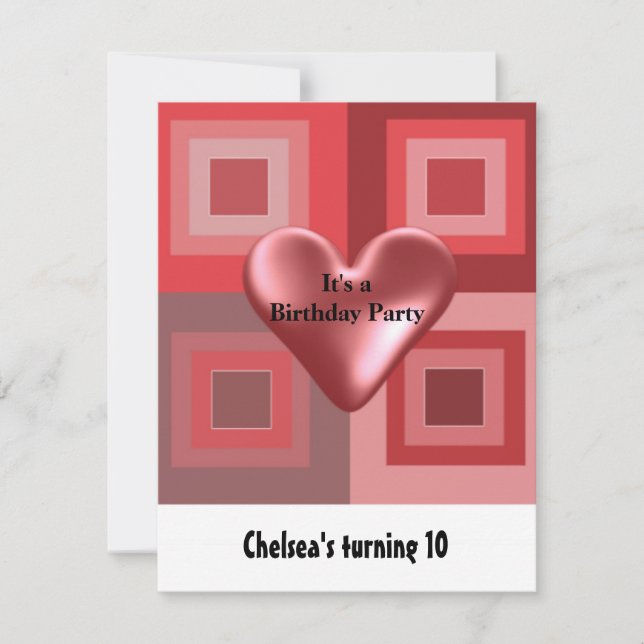Red Puffy Heart Birthday Invitation (Front)