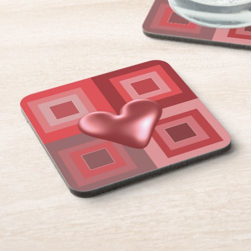 Red Puffy Heart Design Beverage Coaster