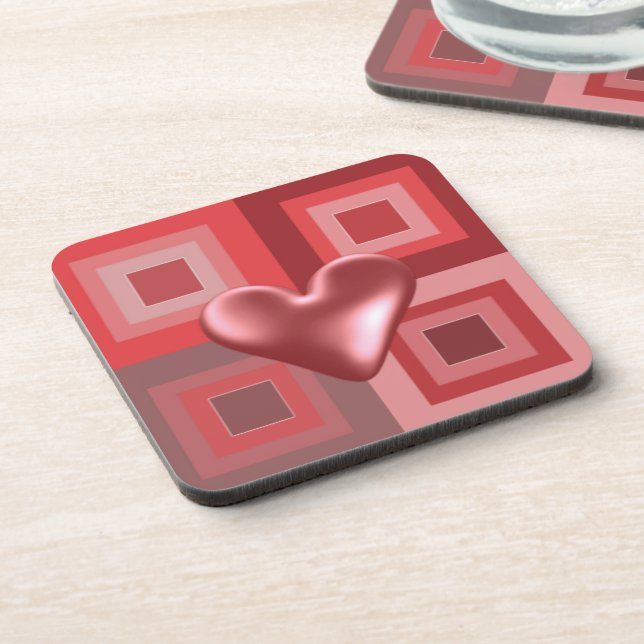 Red Puffy Heart Design Beverage Coaster (Left Side)