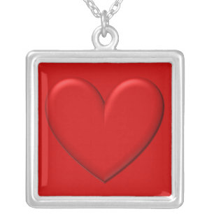 Red Puffy Heart Silver Plated Necklace