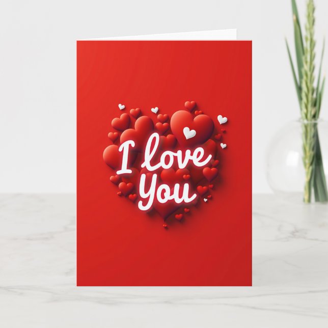 Red Puffy Hearts I Love You Card (Front)