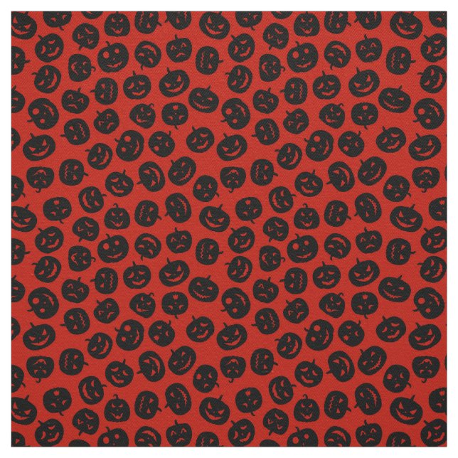 Red Pumpkin Happy Halloween Modern Fabric (Swatch)
