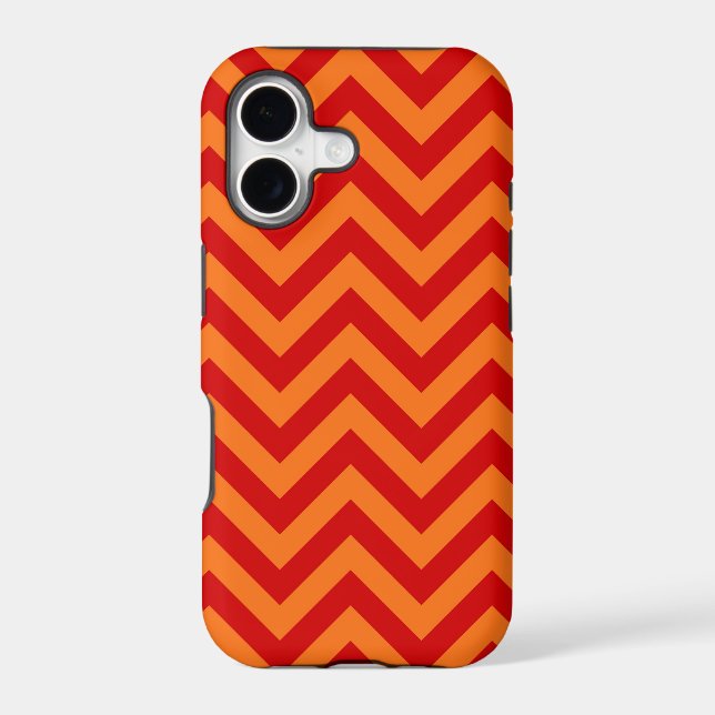 Red, Pumpkin Orange Large Chevron ZigZag Pattern Iphone Case (Back)