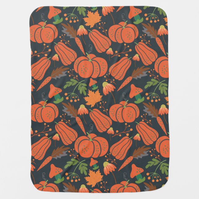 Red pumpkin seamless pattern and carrots baby blanket (Front)