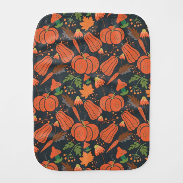 Red pumpkin seamless pattern and carrots baby burp cloth (Front)