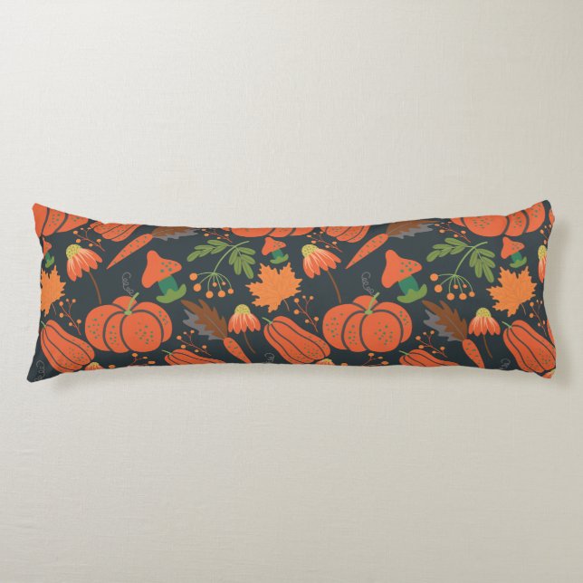 Red pumpkin seamless pattern and carrots body pillow (Front)