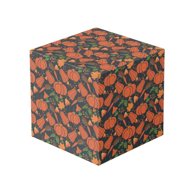 Red pumpkin seamless pattern and carrots cube (Front Angled)