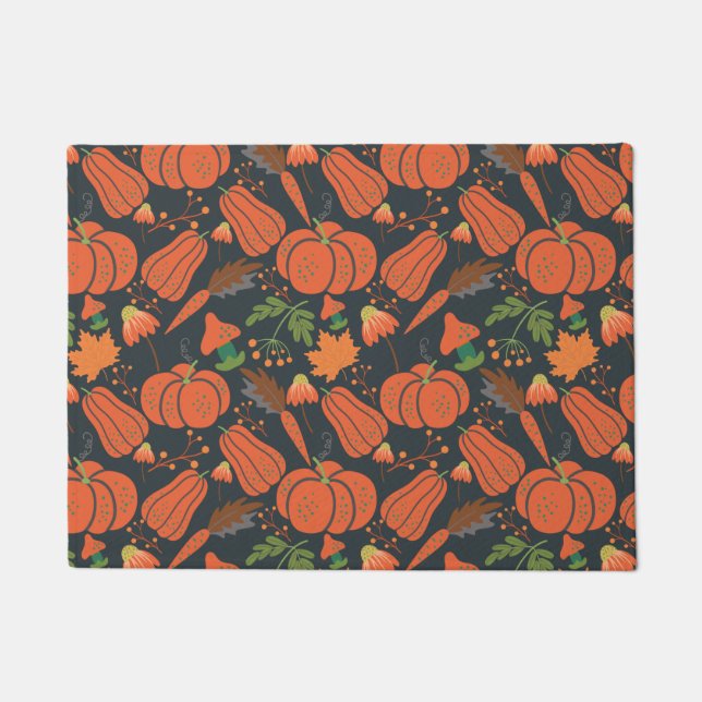 Red pumpkin seamless pattern and carrots doormat (Front)