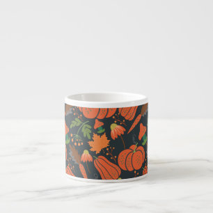 Red pumpkin seamless pattern and carrots espresso cup