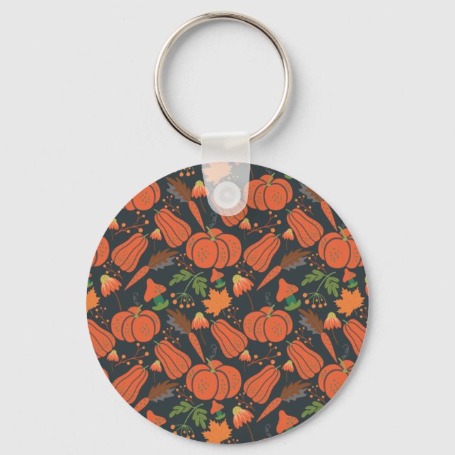 Red pumpkin seamless pattern and carrots keychain (Front)