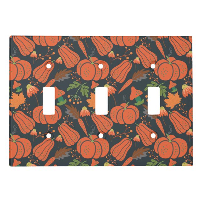 Red pumpkin seamless pattern and carrots light switch cover (Front)