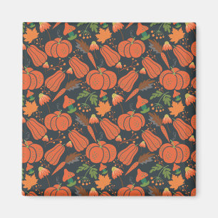 Red pumpkin seamless pattern and carrots magnet