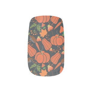 Red pumpkin seamless pattern and carrots minx nail art