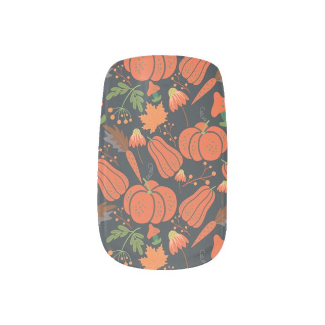 Red pumpkin seamless pattern and carrots minx nail art (Left Thumb)