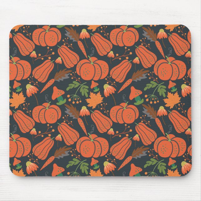 Red pumpkin seamless pattern and carrots mouse pad (Front)