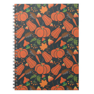 Red pumpkin seamless pattern and carrots notebook