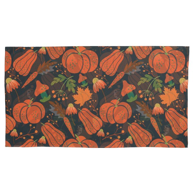Red pumpkin seamless pattern and carrots pillow case (Front-Left)