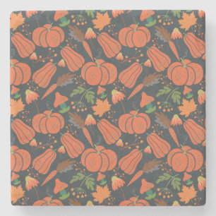 Red pumpkin seamless pattern and carrots stone coaster