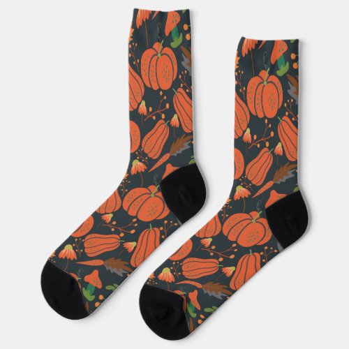 Red pumpkin seamless pattern and carrots wrapping  socks