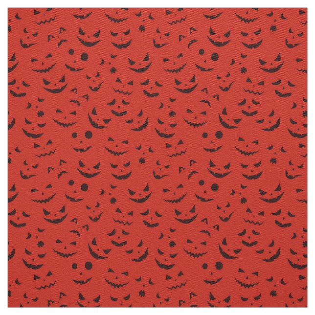 Red Pumpkin Smile Happy Halloween Modern Fabric (Swatch)