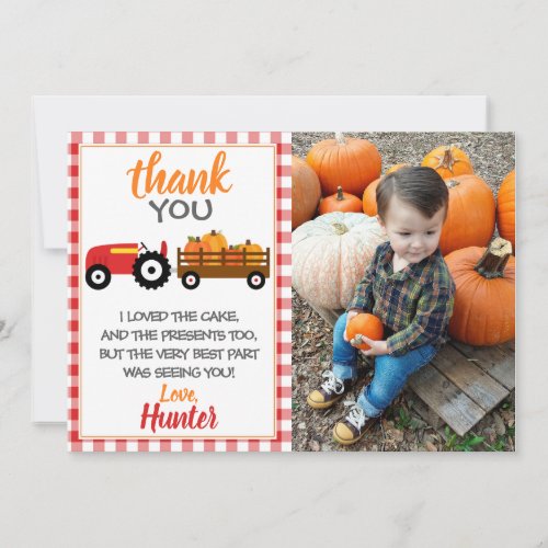 Red Pumpkin Tractor Thank You Card